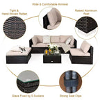 Costway 6PCS Outdoor Patio Rattan Furniture Set Sectional Sofa Ottoman Cushioned