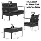 Costway 4 PCS Patio Rattan Furniture Set Cushioned Sofa Armrest Garden Black