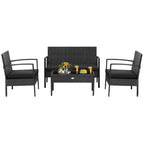 Costway 4 PCS Patio Rattan Furniture Set Cushioned Sofa Armrest Garden Black