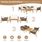 Costway 8PCS Patio Rattan Furniture Set Acacia Wood Cushioned Sofa Off