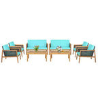 Costway 8PCS Patio Rattan Furniture Set Acacia Wood Cushioned Sofa Off