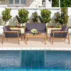 Costway 8PCS Patio Rattan Furniture Set Acacia Wood Cushioned Sofa Off