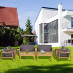 Costway 8PCS Patio Rattan Furniture Set Acacia Wood Cushioned Sofa Off