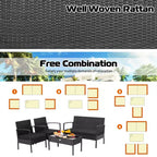 Costway 8 PCS Patio Rattan Furniture Set Cushioned Sofa Armrest Garden Black