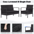 Costway 8 PCS Patio Rattan Furniture Set Cushioned Sofa Armrest Garden Black