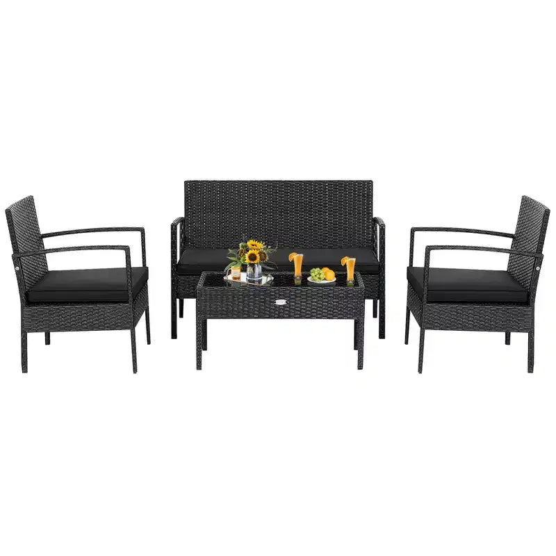 Costway 8 PCS Patio Rattan Furniture Set Cushioned Sofa Armrest Garden Black