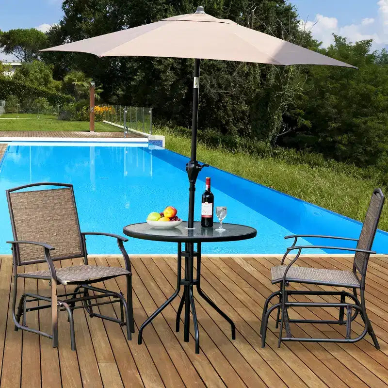 Costway Salon de Jardin 3 Pièces : 2 Chaises à Bascule et 1 Table Basse en Verre