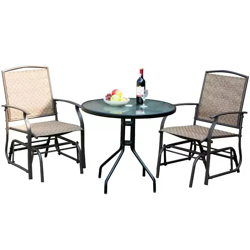 Costway Salon de Jardin 3 Pièces : 2 Chaises à Bascule et 1 Table Basse en Verre