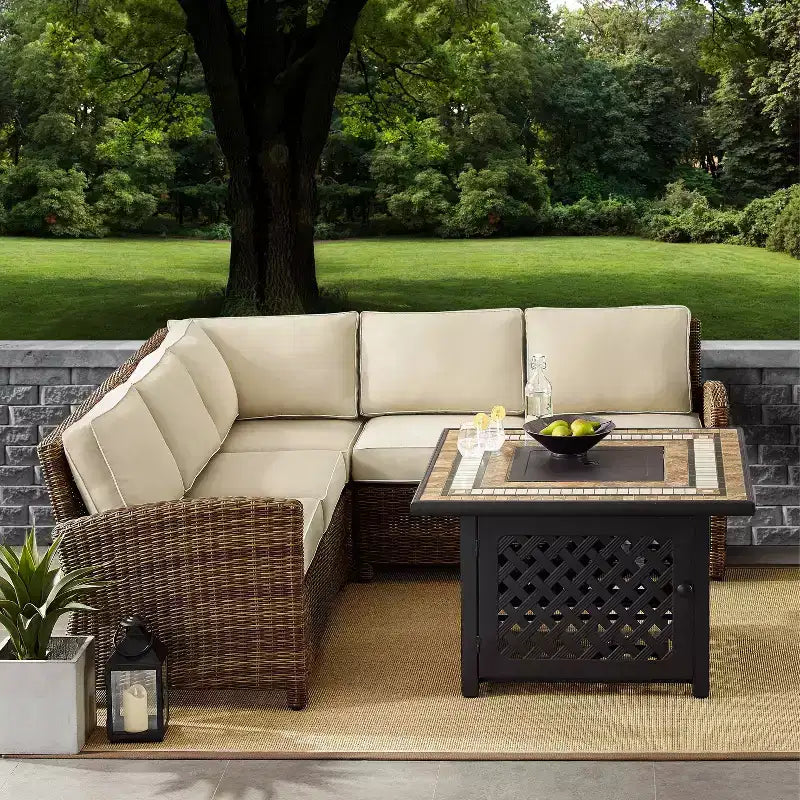 Bradenton 4pc Outdoor Wicker Sectional Set with Fire Table - Crosley