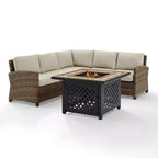 Bradenton 4pc Outdoor Wicker Sectional Set with Fire Table - Crosley