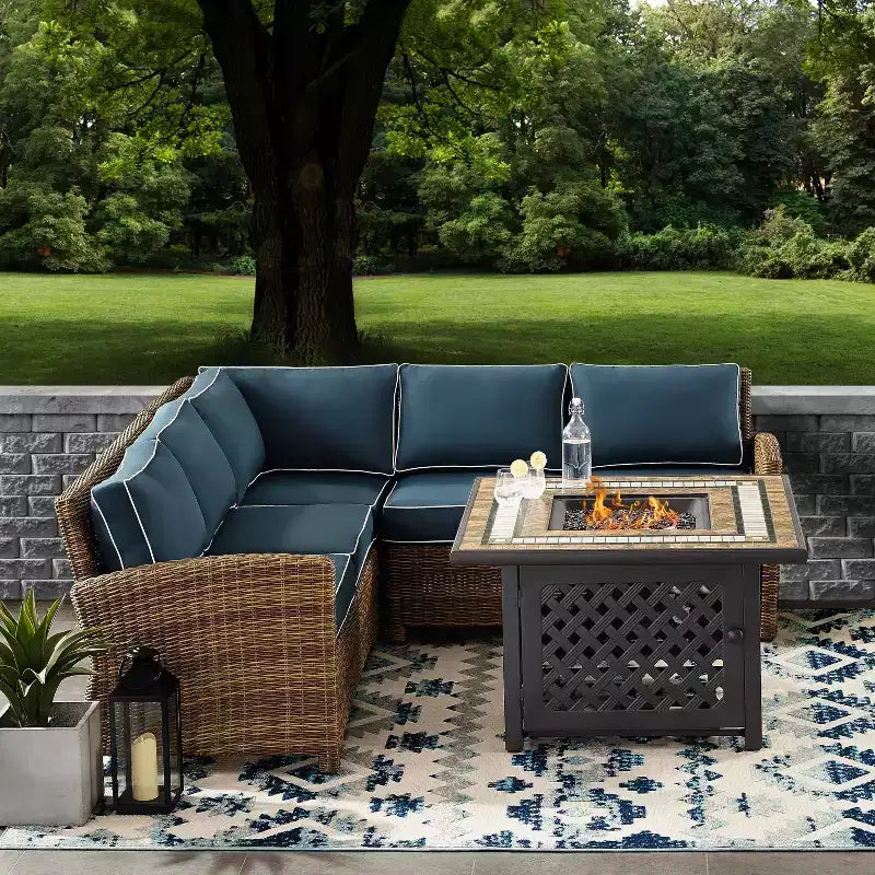 Bradenton 4pc Outdoor Wicker Sectional Set with Fire Table - Crosley