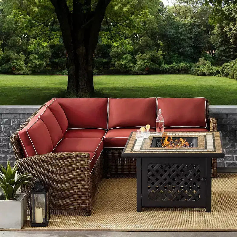 Bradenton 4pc Outdoor Wicker Sectional Set with Fire Table - Crosley