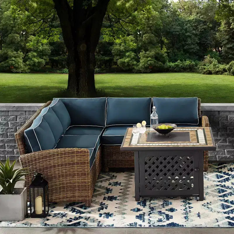Bradenton 4pc Outdoor Wicker Sectional Set with Fire Table - Crosley