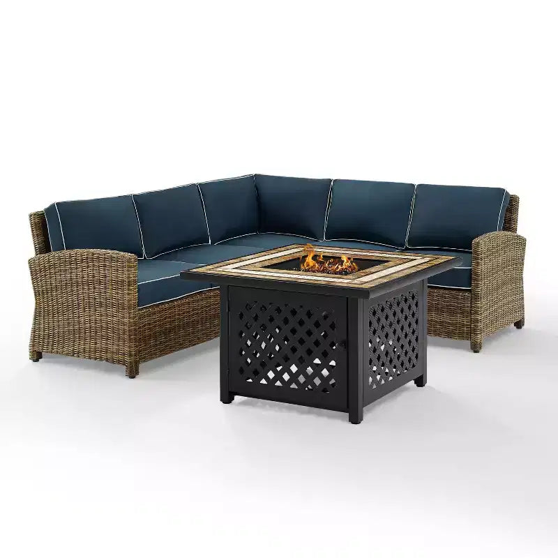 Bradenton 4pc Outdoor Wicker Sectional Set with Fire Table - Crosley