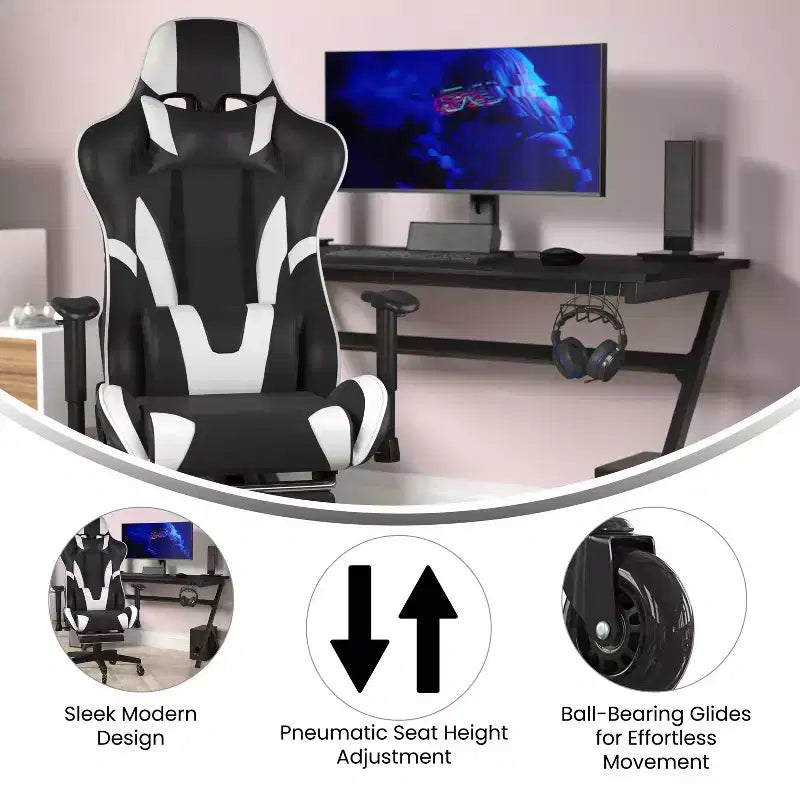 Flash Furniture X30 Gaming Chair Racing Computer Chair with Reclining Back, Slide-Out Footrest, and Transparent Roller Wheels