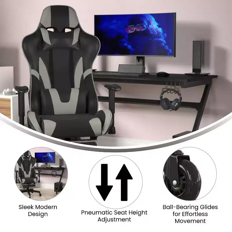 Flash Furniture X30 Gaming Chair Racing Computer Chair with Reclining Back, Slide-Out Footrest, and Transparent Roller Wheels
