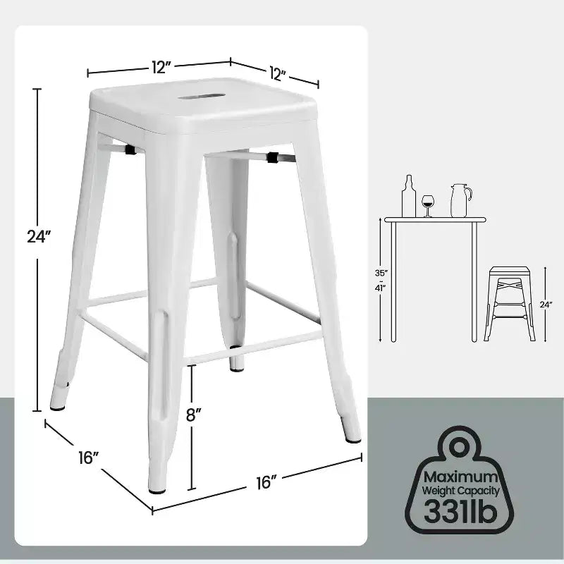 Yaheetech Lot de 4 Tabourets de Bar sans Dossier Empilables en Métal Hauteur Comptoir 61 cm Intérieur/Extérieur
