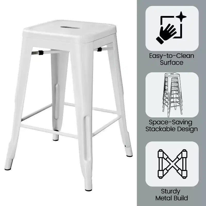 Yaheetech Lot de 4 Tabourets de Bar sans Dossier Empilables en Métal Hauteur Comptoir 61 cm Intérieur/Extérieur