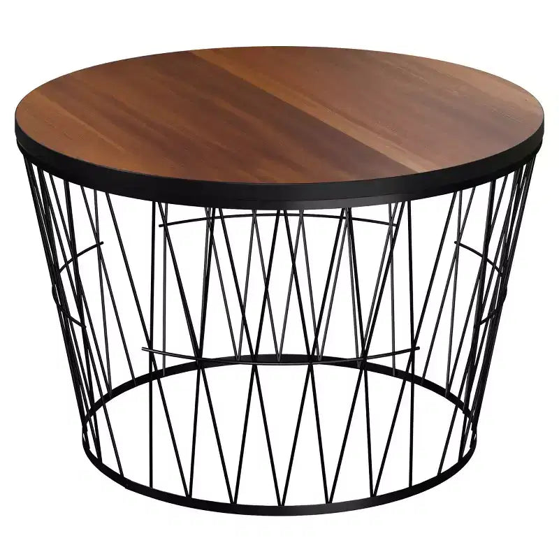 Table basse ronde avec base géométrique en métal Table d'appoint moderne pour salon Table basse du milieu du siècle par Lavish Home (Marron/Noir)