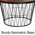 Table basse ronde avec base géométrique en métal Table d'appoint moderne pour salon Table basse du milieu du siècle par Lavish Home (Marron/Noir)