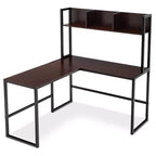 Bureau d'ordinateur d'angle en forme de L de 55 pouces avec étagère de rangement Costway