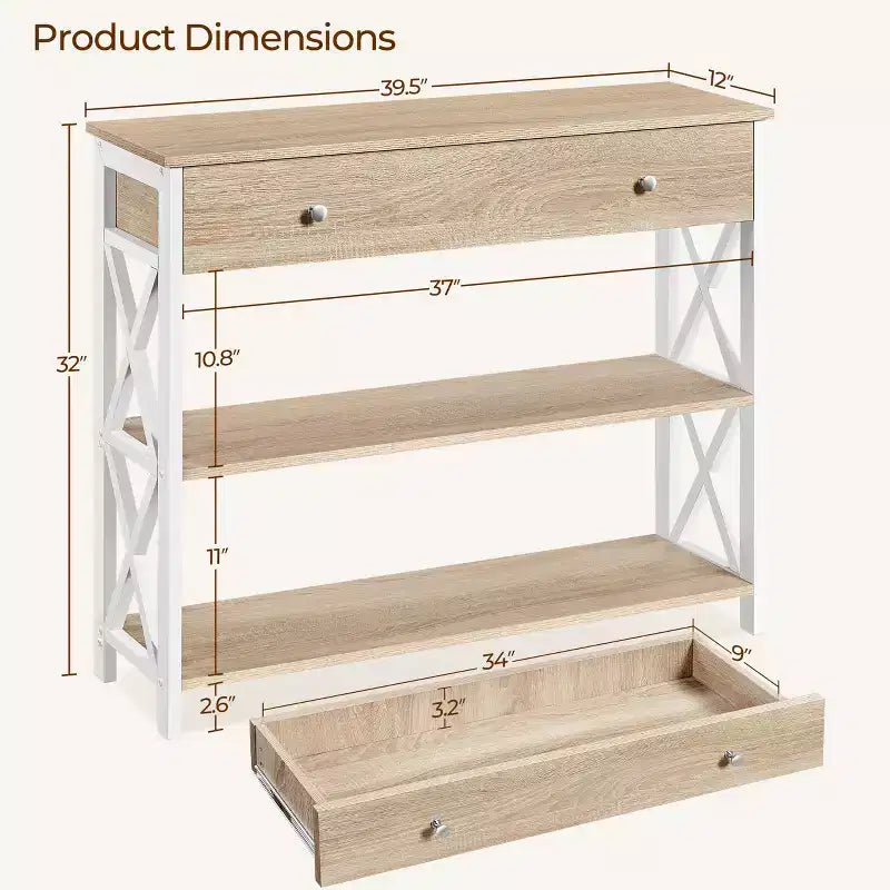 Yaheetech Vintage Wooden Console Table with 1 Drawer and 2 Open Shelves
