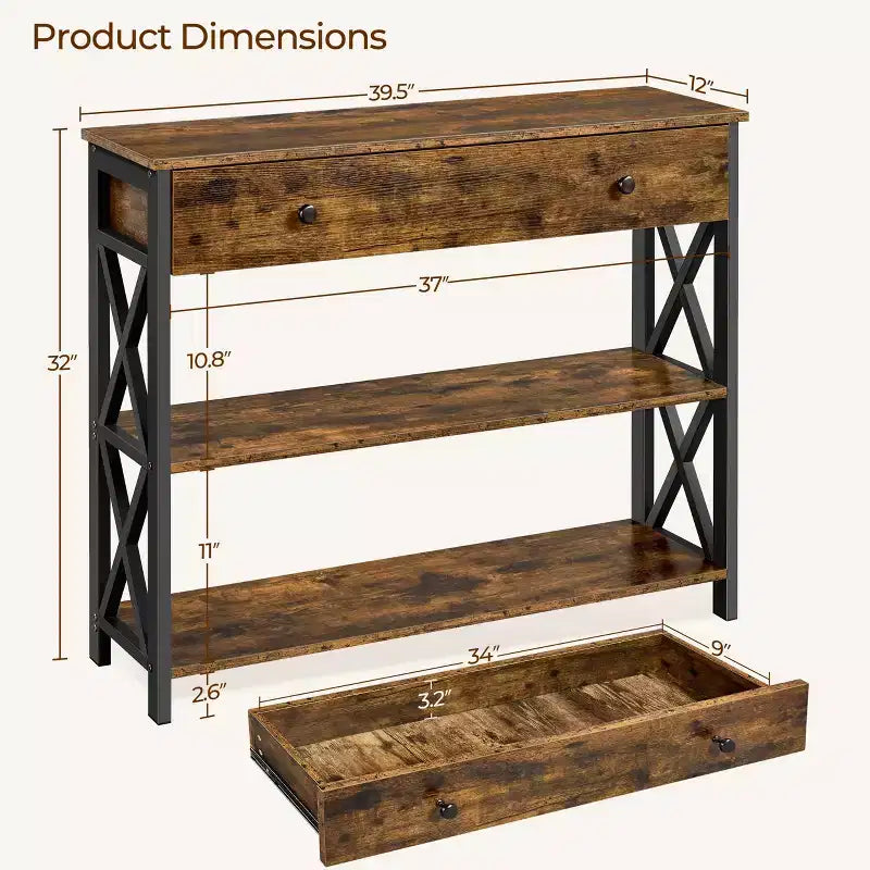 Yaheetech Vintage Wooden Console Table with 1 Drawer and 2 Open Shelves