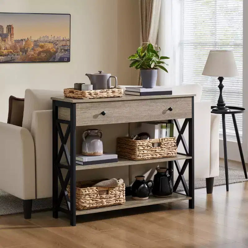 Yaheetech Vintage Wooden Console Table with 1 Drawer and 2 Open Shelves