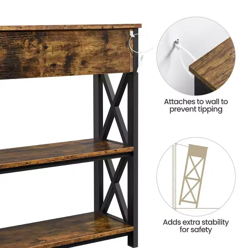 Yaheetech Vintage Wooden Console Table with 1 Drawer and 2 Open Shelves