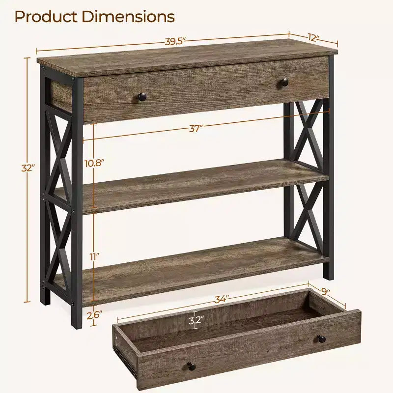 Yaheetech Vintage Wooden Console Table with 1 Drawer and 2 Open Shelves