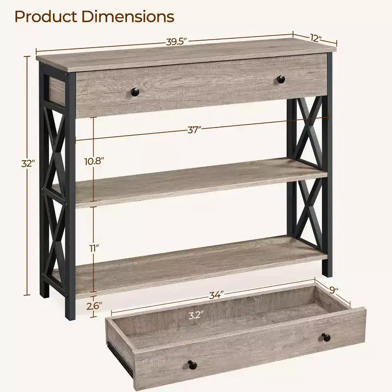Yaheetech Vintage Wooden Console Table with 1 Drawer and 2 Open Shelves