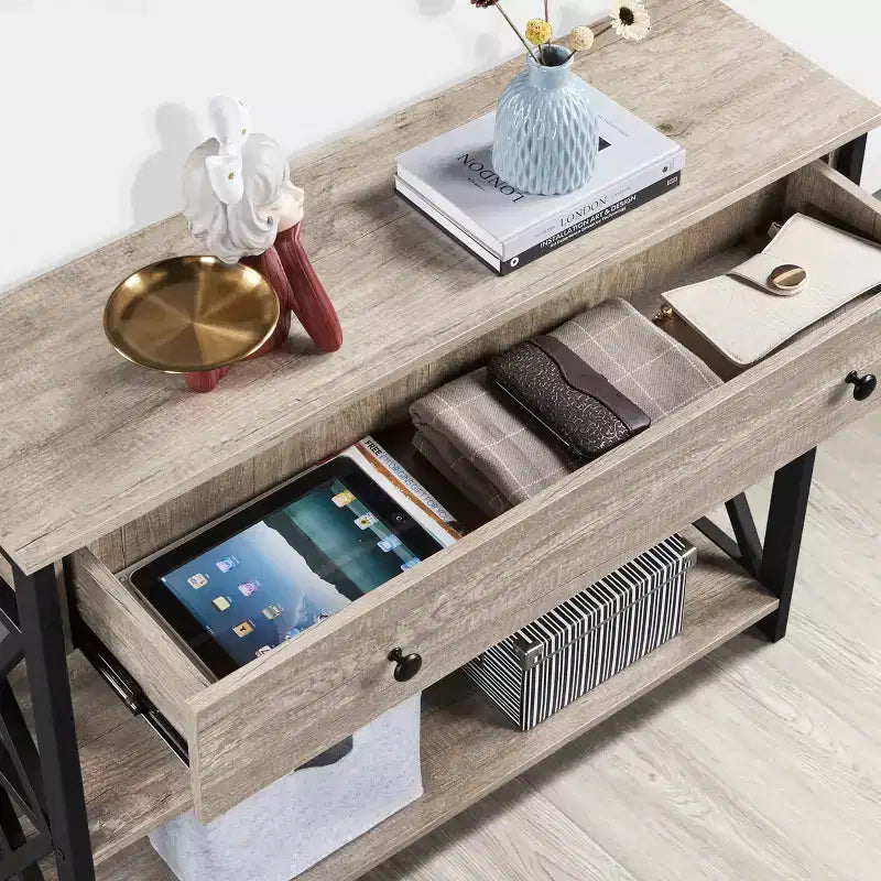 Yaheetech Vintage Wooden Console Table with 1 Drawer and 2 Open Shelves
