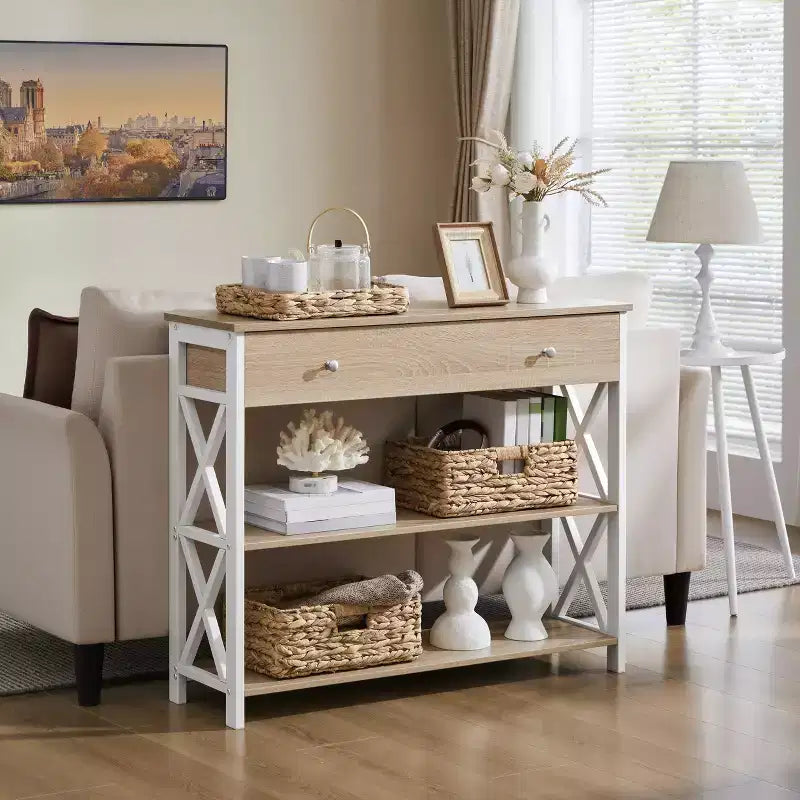 Yaheetech Vintage Wooden Console Table with 1 Drawer and 2 Open Shelves