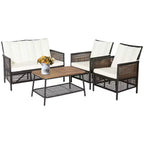Costway Patiojoy 4PCS Patio Rattan Furniture Set Cushioned Chairs Wood Table Top W/Shelf