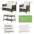 Costway Patiojoy Ensemble de 4 meubles de patio en rotin Chaises rembourrées Table en bois avec étagère