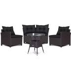 Costway Salon de Jardin 4 Pièces en Rotin avec Coussins Canapé et Table en Verre