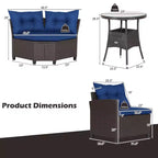 Costway Salon de Jardin 4 Pièces en Rotin avec Coussins Canapé et Table en Verre