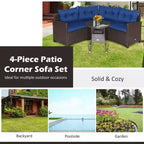 Costway Salon de Jardin 4 Pièces en Rotin avec Coussins Canapé et Table en Verre