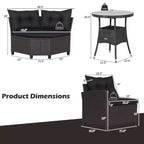 Costway Salon de Jardin 4 Pièces en Rotin avec Coussins Canapé et Table en Verre