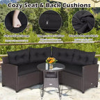 Costway Salon de Jardin 4 Pièces en Rotin avec Coussins Canapé et Table en Verre
