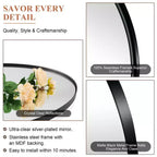 ANDY STAR Modern 20 x 30 Inch Arched Frame Wall Mounted Vanity Mirror w/ Steel Frame, No Distortion Floating Glass, & Pre Installed Hooks, Matte Black