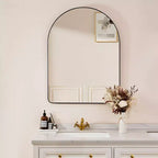 ANDY STAR Modern 20 x 30 Inch Arched Frame Wall Mounted Vanity Mirror w/ Steel Frame, No Distortion Floating Glass, & Pre Installed Hooks, Matte Black