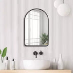 ANDY STAR Modern 20 x 30 Inch Arched Frame Wall Mounted Vanity Mirror w/ Steel Frame, No Distortion Floating Glass, & Pre Installed Hooks, Matte Black
