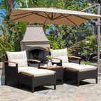 Ensemble de meubles de patio en rotin Costway 5 pièces, canapé, pouf, table rembourrée avec plateau en bois