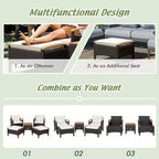 Ensemble de meubles de patio en rotin Costway 5 pièces, canapé, pouf, table rembourrée avec plateau en bois