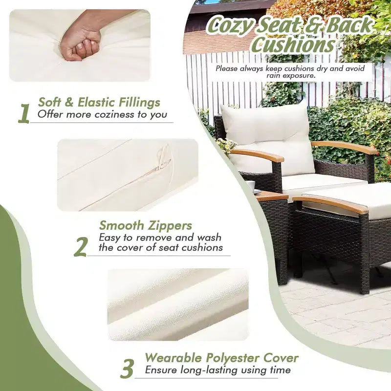 Ensemble de meubles de patio en rotin Costway 5 pièces, canapé, pouf, table rembourrée avec plateau en bois