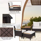 Ensemble de meubles de patio en rotin Costway 5 pièces, canapé, pouf, table rembourrée avec plateau en bois
