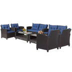 Costway Salon de Jardin 8 pièces en Rotin avec Table en Verre Étagère Canapé Coussins Noir/Rouge/Turquoise/Bleu Marine/Gris