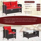 Costway Salon de Jardin 8 pièces en Rotin avec Table en Verre Étagère Canapé Coussins Noir/Rouge/Turquoise/Bleu Marine/Gris