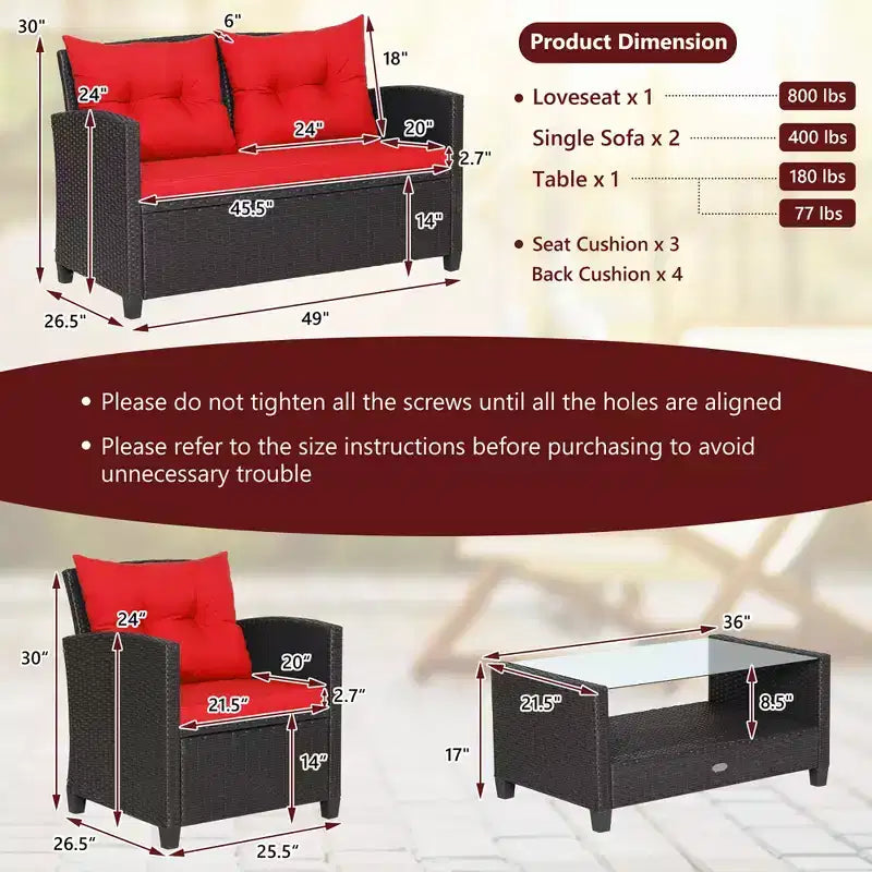 Costway Salon de Jardin 8 pièces en Rotin avec Table en Verre Étagère Canapé Coussins Noir/Rouge/Turquoise/Bleu Marine/Gris